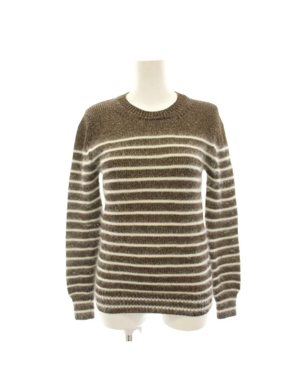 Gucci Knit Sweater Long Sleeve Border Glitter Angora Blend Silk Brown XS